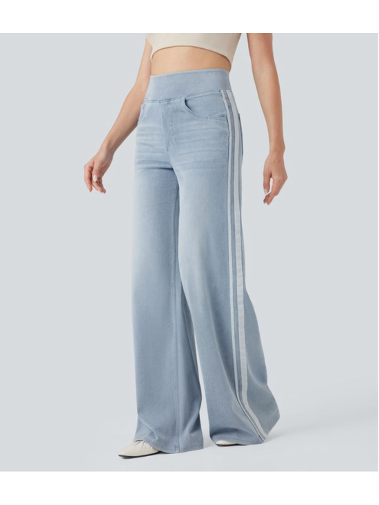 Halara Pants - Halara Flex™ High Waisted Stripe Wide Leg Flowy Washed Casual Jeans Light Blue M